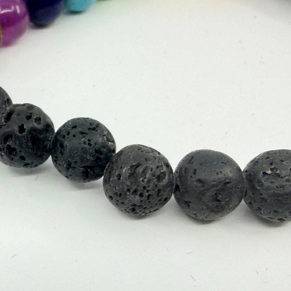 Vintage Modern Chakra Lava Rock Beaded Stretch Bracelet - Healing Stones